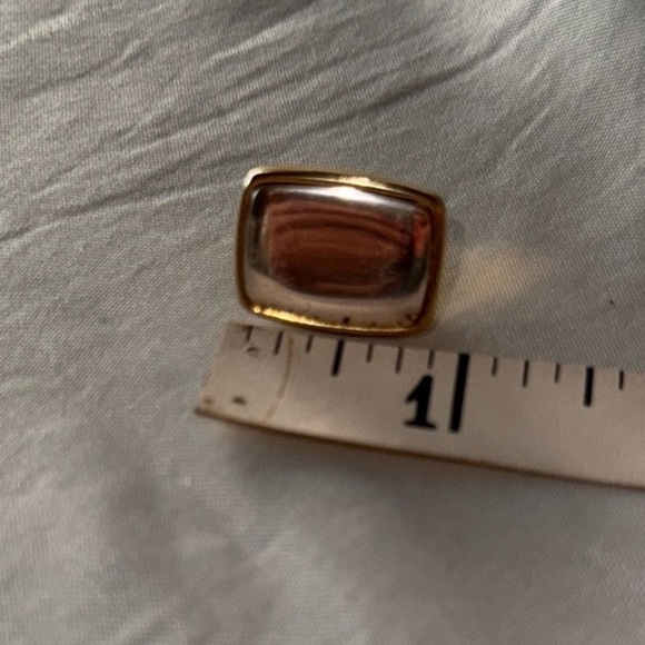 Vintage Napier Mixed Metal 2-Tone Silver Gold Rectangle Screwback Clip Earrings - Picture 10 of 16